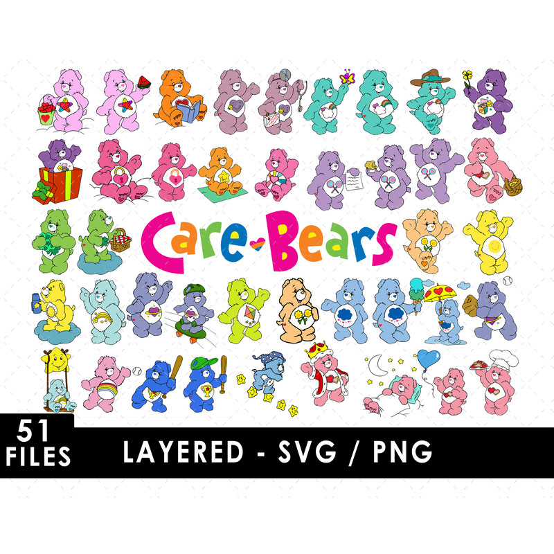 Care Bears SVG, Tenderheart Bear SVG, Cheer Bear SVG, Grumpy Bear SVG, Funshine Bear SVG, Share Bear SVG, Wish Bear SVG, Good Luck Bear SVG, Harmony Bear SVG, L