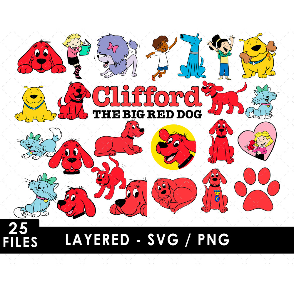 Clifford SVG, Emily Elizabeth SVG, T-Bone SVG, Cleo SVG, Mac SVG, Jetta SVG, Clifford the Big Red Dog SVG, Cartoon characters SVG, Children's book series SVG, C