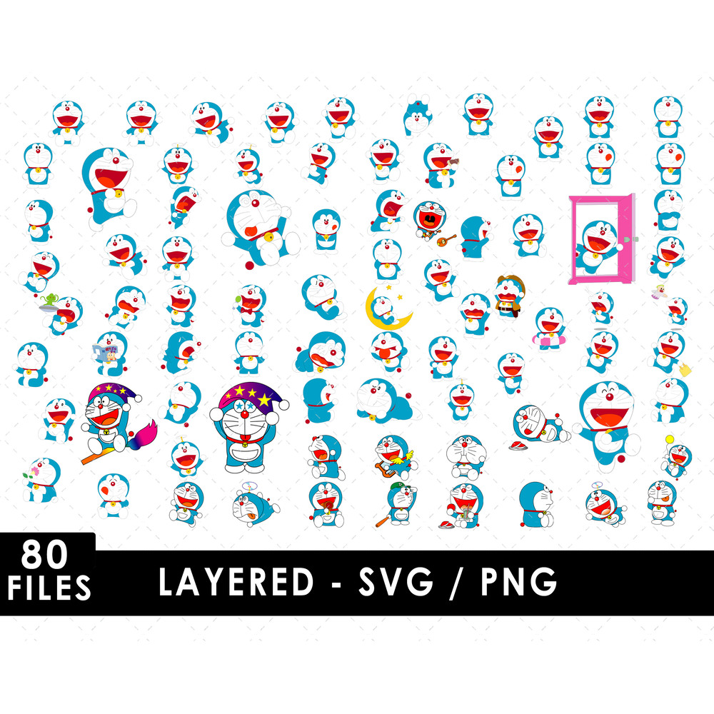 Doraemon SVG, Nobita Nobi SVG, Shizuka Minamoto SVG, Takeshi Goda (Gian) SVG, Suneo Honekawa SVG, Dorami SVG, Nobita's mom SVG, Doraemon gadgets SVG, Cartoon ch