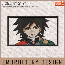 giyuu embroidery files, demon slayer, anime inspired embroidery design, machine embroidery design