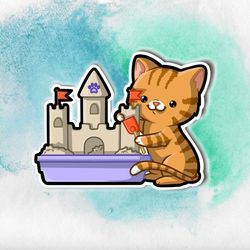 kitty building sandcastle with litter. super adorable kawaii kitty friend-for laptop, planner, phone case