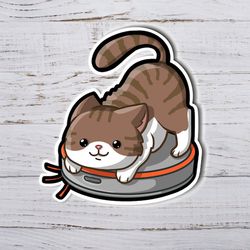 kawaii kitty riding a roomba. super adorable kawaii kitty friend-for laptop, planner, phone case