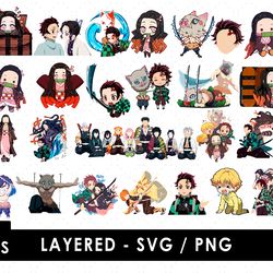 kimetsu no yaiba svg files, kimetsu no yaiba png files, vector png images, svg cut file for cricut, clipart bundle pack