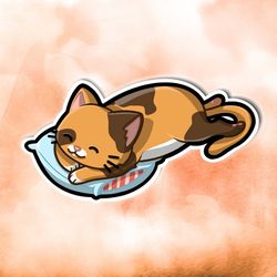 sleepy kitty resting on a pillow. super adorable kawaii kitty friend-for laptop, planner, phone case