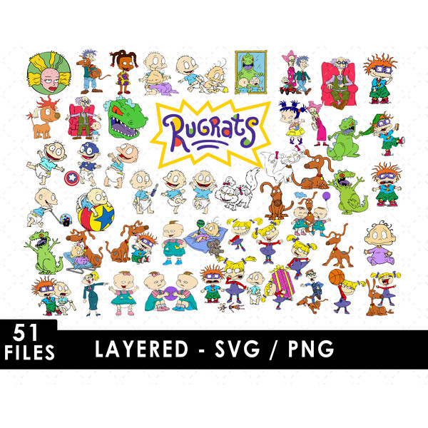 Rugrats SVG, Tommy Pickles SVG, Chuckie Finster SVG, Angelica Pickles SVG, Phil and Lil DeVille SVG, Reptar SVG, Rugrats characters SVG, Cartoon babies SVG, Nic