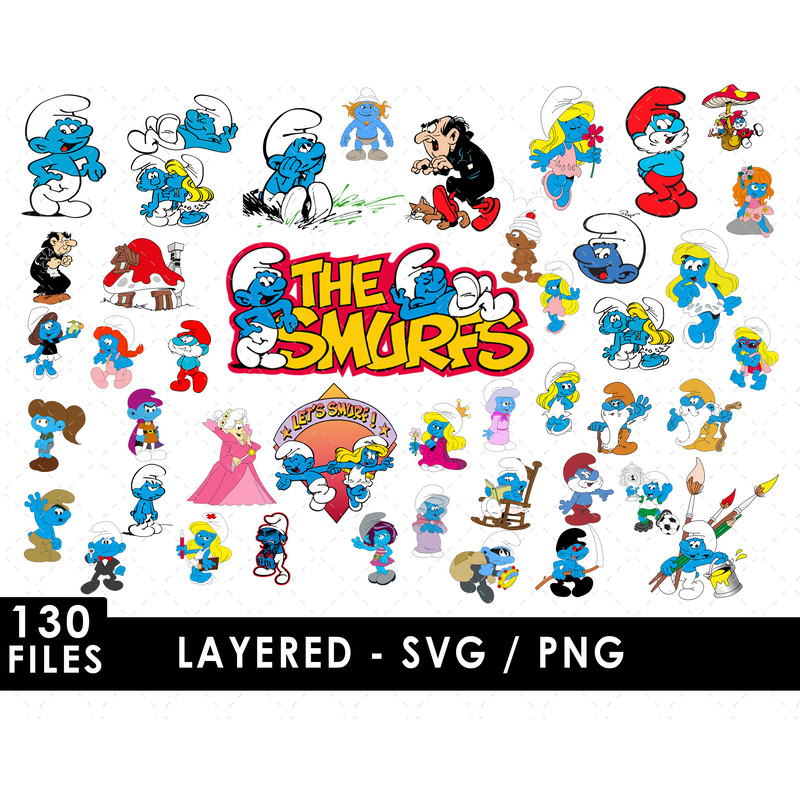 Smurfs SVG, Papa Smurf SVG, Smurfette SVG, Brainy Smurf SVG, Grouchy Smurf SVG, Clumsy Smurf SVG, Smurf village SVG, Cartoon Smurfs SVG, Blue characters SVG, Sm