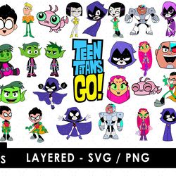Teen Titans GO Svg Files, Teen Titans GO Png Files, Vector Png Images, SVG Cut File for Cricut, Clipart Bundle Pack