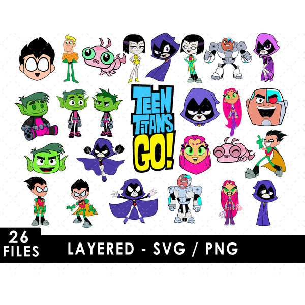 Teen Titans GO SVG, Robin SVG, Starfire SVG, Raven SVG, Cyborg SVG, Beast Boy SVG, Cartoon Network SVG, Teen Titans characters, Superhero cartoon SVG, Titans To