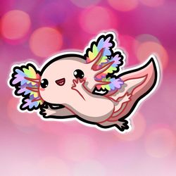 super kawaii rainbow axolotl! adorable kawaii amphibian friend-for laptop, planner, phone case