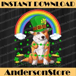 funny vintage rainbow cardigan welsh corgi st. patrick's day png sublimation designs