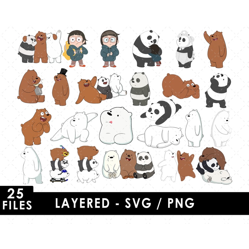 We Bare Bears SVG, Grizzly Bear SVG, Panda Bear SVG, Ice Bear SVG, Cartoon Bears SVG, Cartoon Network SVG, We Bare Bears characters, Bear brothers SVG, Cute bea