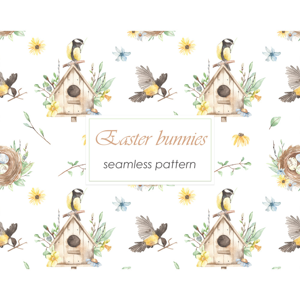 4 Easter bunnies watercolor seamless patterns.jpg