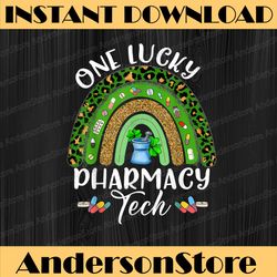 funny rainbow one lucky pharmacy tech st patrick's day png sublimation designs