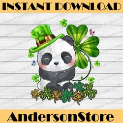 happy st. patrick's day panda green buffalo plaid shamrocks png sublimation designs