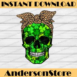 skull headband shamrock with leopard turban st patrick's day png sublimation designs