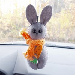 Felt Bunny ornament, Rabbit ornament, Car accessories for teens, Rear view mirror accessories, Car mirror charm