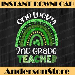 one lucky 2nd grade teacher png, rainbow shamrock patrick's day png, shamrock st patrick's day png