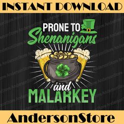 prone to shenanigans and malarkey png, st patricks day png, lucky shamrock png, irish png, lucky png