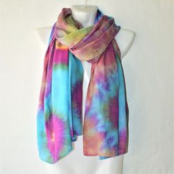 Pure cotton scarf Tie dye scarves Purple turquoise scarf