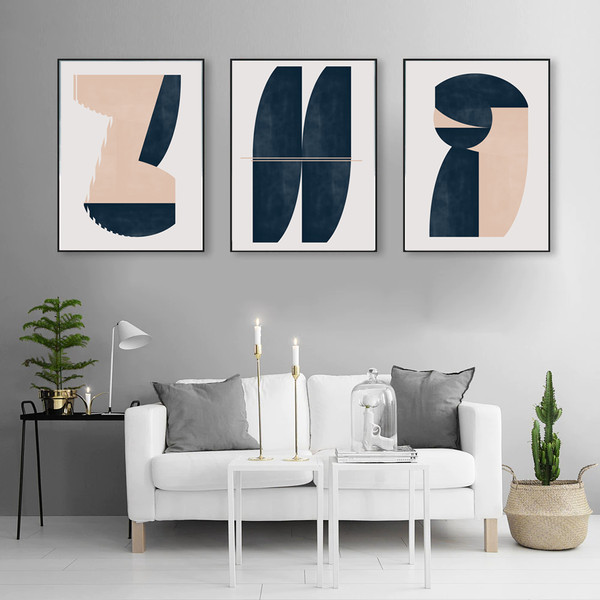 Very large modern minimalist triptych, easy to download