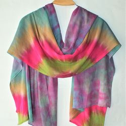 Womens cotton long scarf Tie dye scarves hand dyed