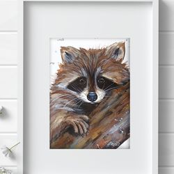 Raccoon watercolor, painting animals watercolor, raccoon animal art by Anne Gorywine