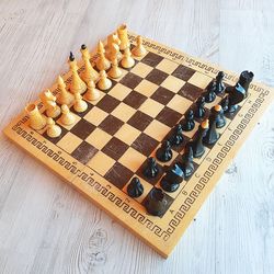 Soviet wooden chess set middle-sized (king 97 mm)- 1970s-1980s vintage chess set USSR