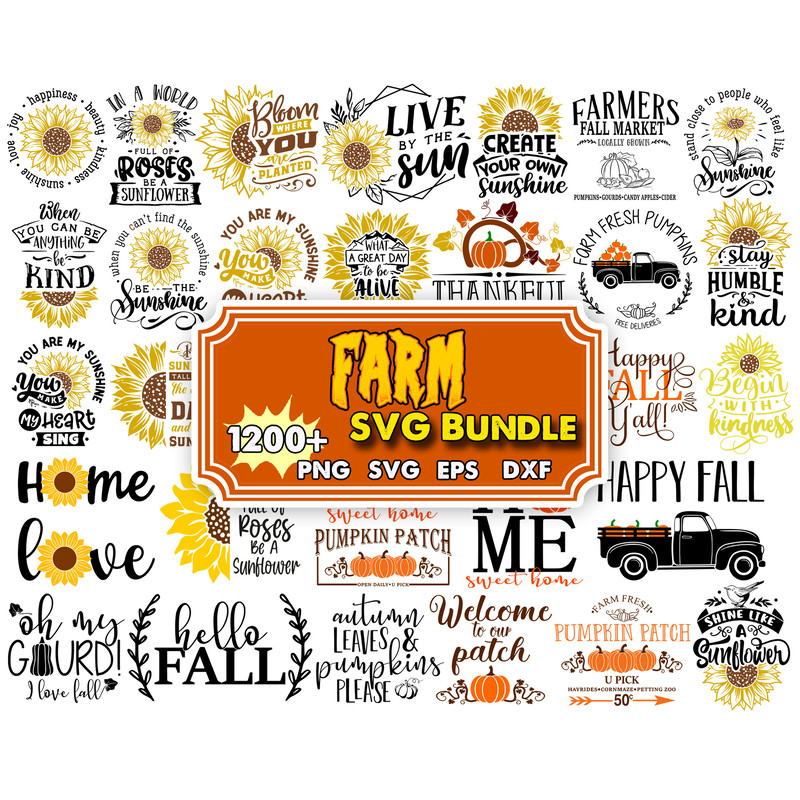 1200 Farm svg bundle, Farmhouse Sign svg, country svg, farm animal chicken cow svg, family farm svg png for cricut.jpg