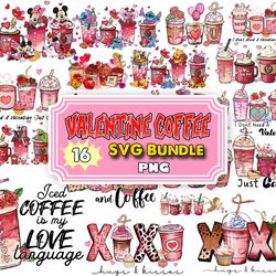 16 valentine coffee png bundle,valentine coffee png, valentine drinks png, xoxo png, coffee lover,valentine digital down
