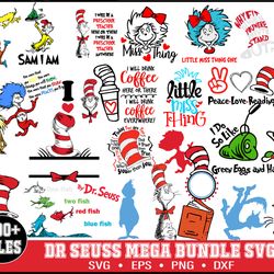 300 dr seuss svg bundle layered item, dr. seuss quotes cat in the hat svg clipart, cricut, digital vector cut file, cat