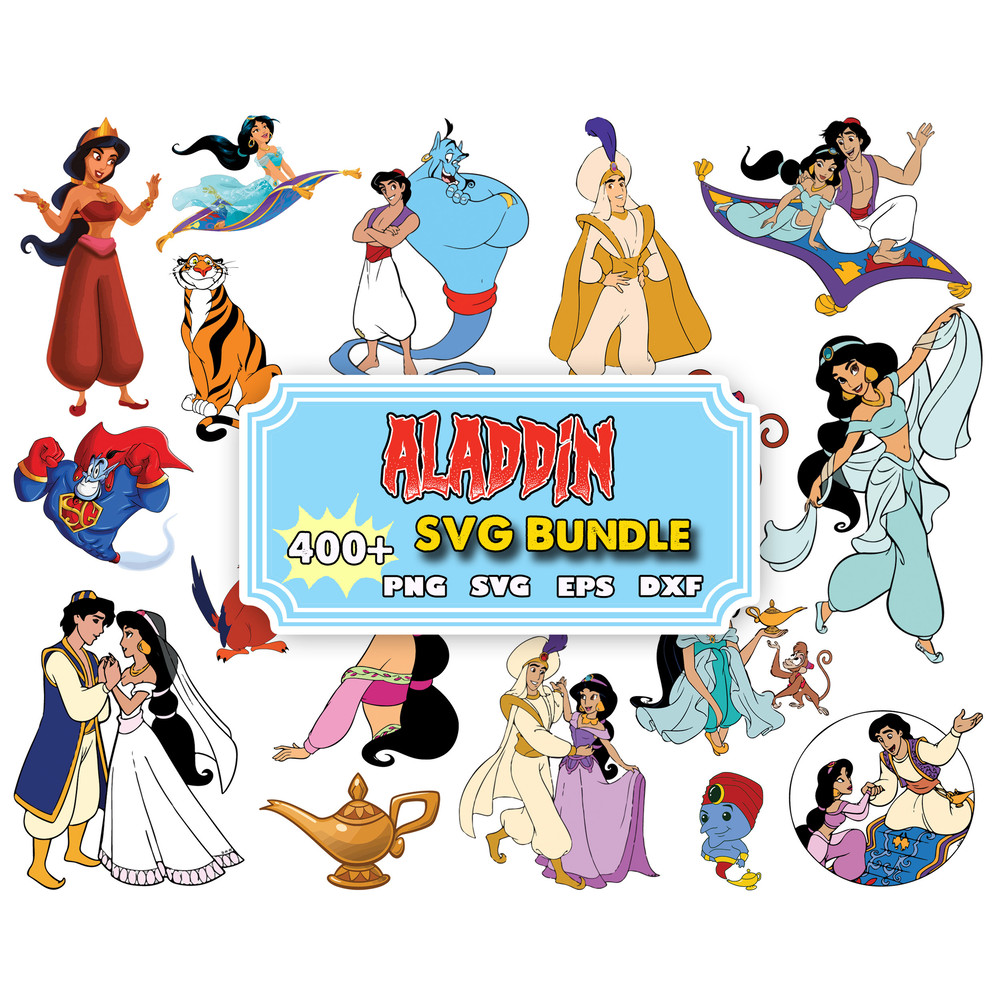 400 Aladdin SVG Bundle , Princess Jasmine, Genie svg , Instant Download Svg, Png,Cricut, Layered SVG, vector, png, clipart.jpg