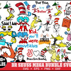 480 dr seuss svg, mega bundle, cat in the hat svg, dr seuss hat svg, green eggs and ham svg, dr seuss for teachers svg,