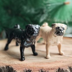 figurine pug porcelain handmade fawn black pug statuette russianartdogs