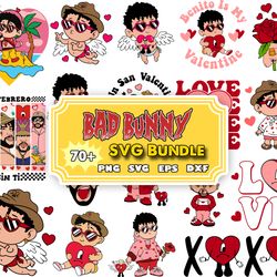 70 valentine bad bunny svg png, valentines day svg, bad bunny svg, heart svg,svg files for cricut, instant download