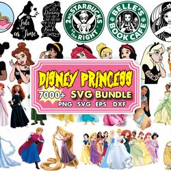 7000 disney princess svg bundle, frozen svg, snow white svg, little mermaid svg, princess clipart, princess png, ariel s