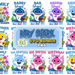 baby shark birthday png, shark decor digital clipart bundle png, baby shark png clipart