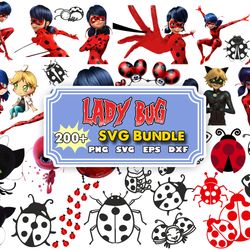 lady bug svg and cat nor bundle svg, cartoon svg