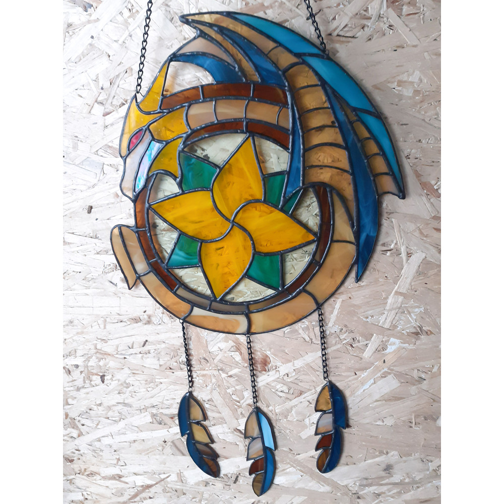 Stained Glass Dragon Dreamcatcher Fantasy Dragon Suncatcher Window Hanging Stained Glass Decor Unique Ornament Gift 1
