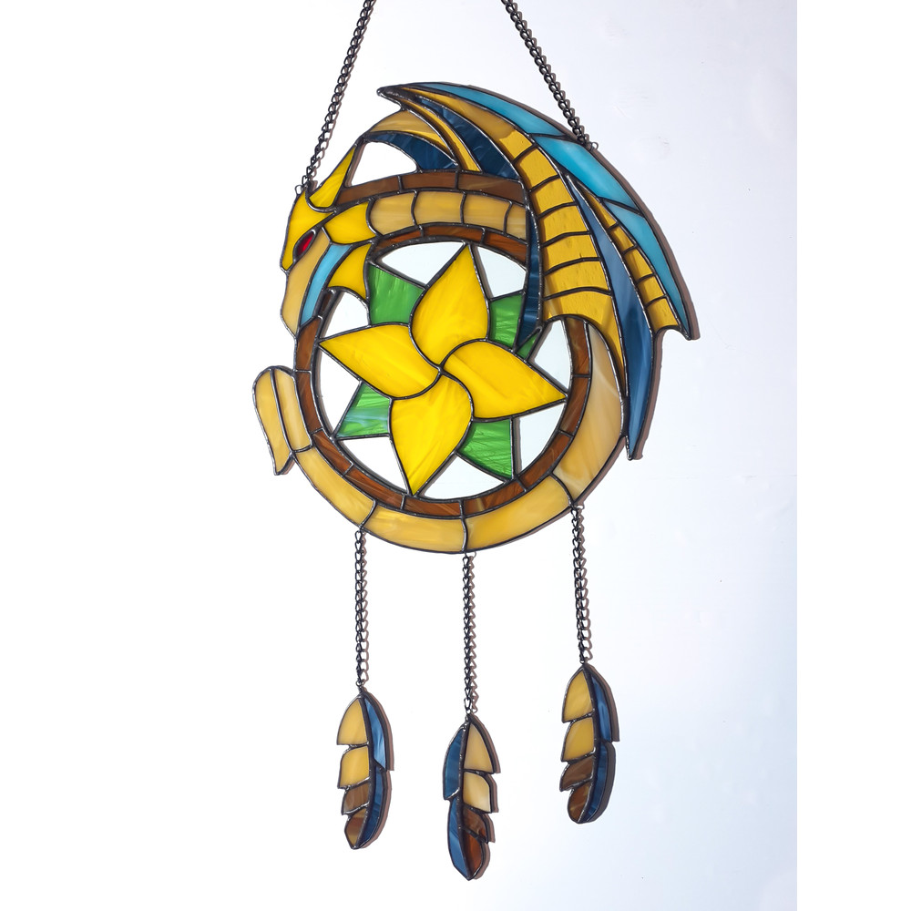 Stained Glass Dragon Dreamcatcher Fantasy Dragon Suncatcher Window Hanging Stained Glass Decor Unique Ornament Gift 2