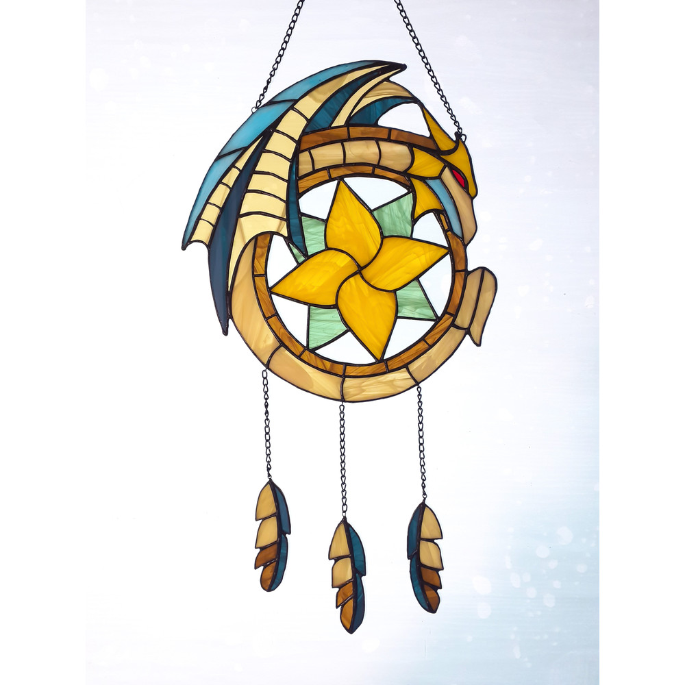Stained Glass Dragon Dreamcatcher Fantasy Dragon Suncatcher Window Hanging Stained Glass Decor Unique Ornament Gift 7
