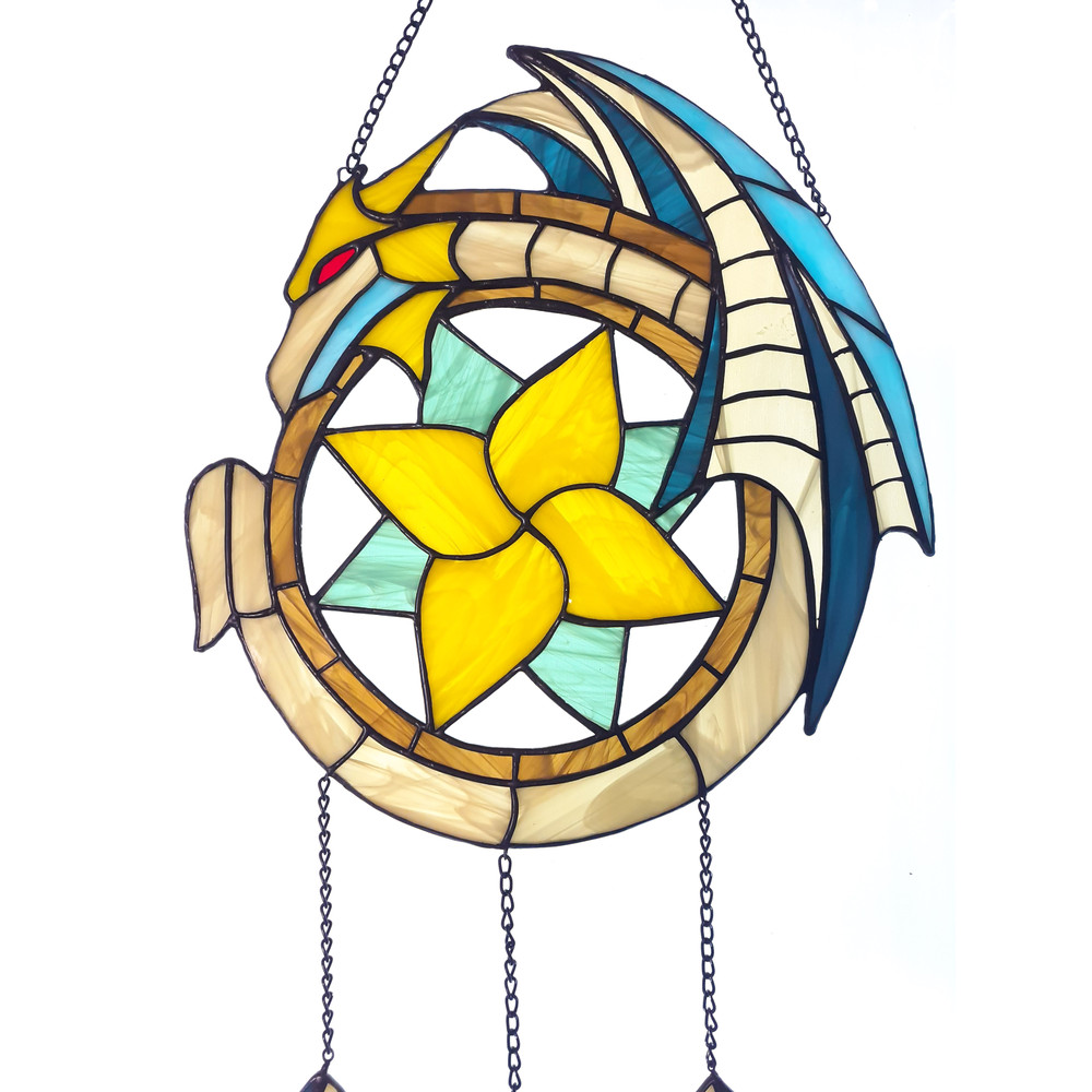 Stained Glass Dragon Dreamcatcher Fantasy Dragon Suncatcher Window Hanging Stained Glass Decor Unique Ornament Gift 9