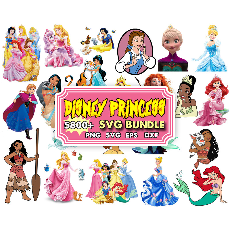 MEGA BUNDLE Disney Princess Svg, Princess SVG, Princess Bundle 5800 .jpg