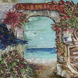 Oil painting "Arch in the house of Italy, flowers" picture