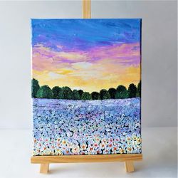 3d landscape painting of wildflowers Bright floral wall art
