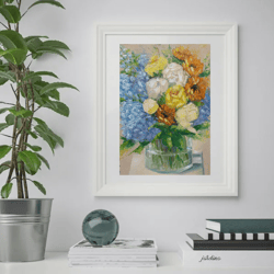 Original oil painting flower bouquet with sunflowers. Interior painting, decor,gift. picture miniature