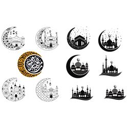 Moon and mosque svg, Mosque Svg, Mosque Silhouette, Mosque Clipart, Mosque bundle vector, Mosque vector