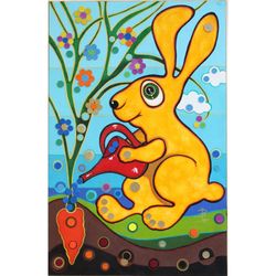 Money Bunny, Original Acrylic Painting with Coins, Easter Gift, Home Decor