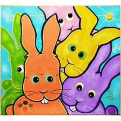 Money Bunny, Original Acrylic Painting with Coins, Easter Gift, Home Decor