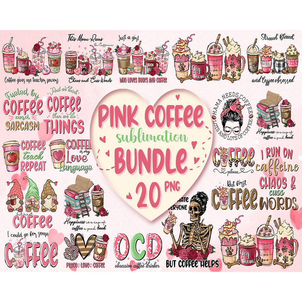 20 Valentine Pink Coffee Png Bundle, Valentine Coffee Png, Valentine Drinks Png, Latte Drink Png, XOXO Png, Coffee Lover.jpg