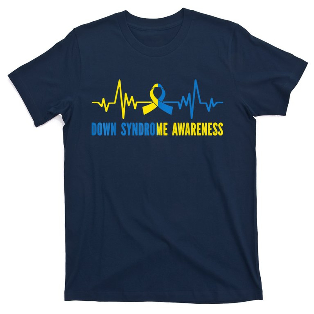 Down Syndrome Awareness Rainbow T21 Yellow Blue Ribbon T-Shirt.jpg